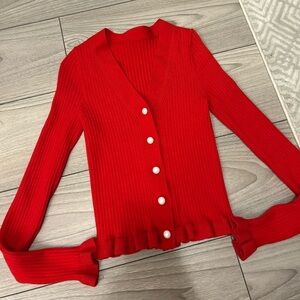 Red Button-Up Women's Sweater